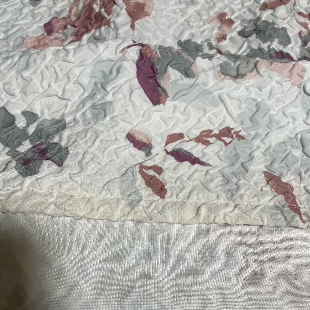 DKNY “Jasper” White Textured Fabric Shower Curtain w/Multicolor Floral Designs